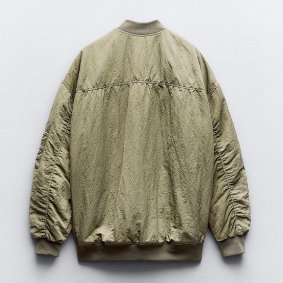 Zara Water Repellent Oversized Bomber Jacket Khaki NWT - Picture 6 of 7